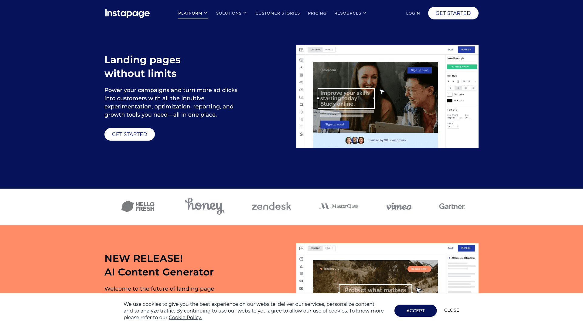 Instapage Website Homepage