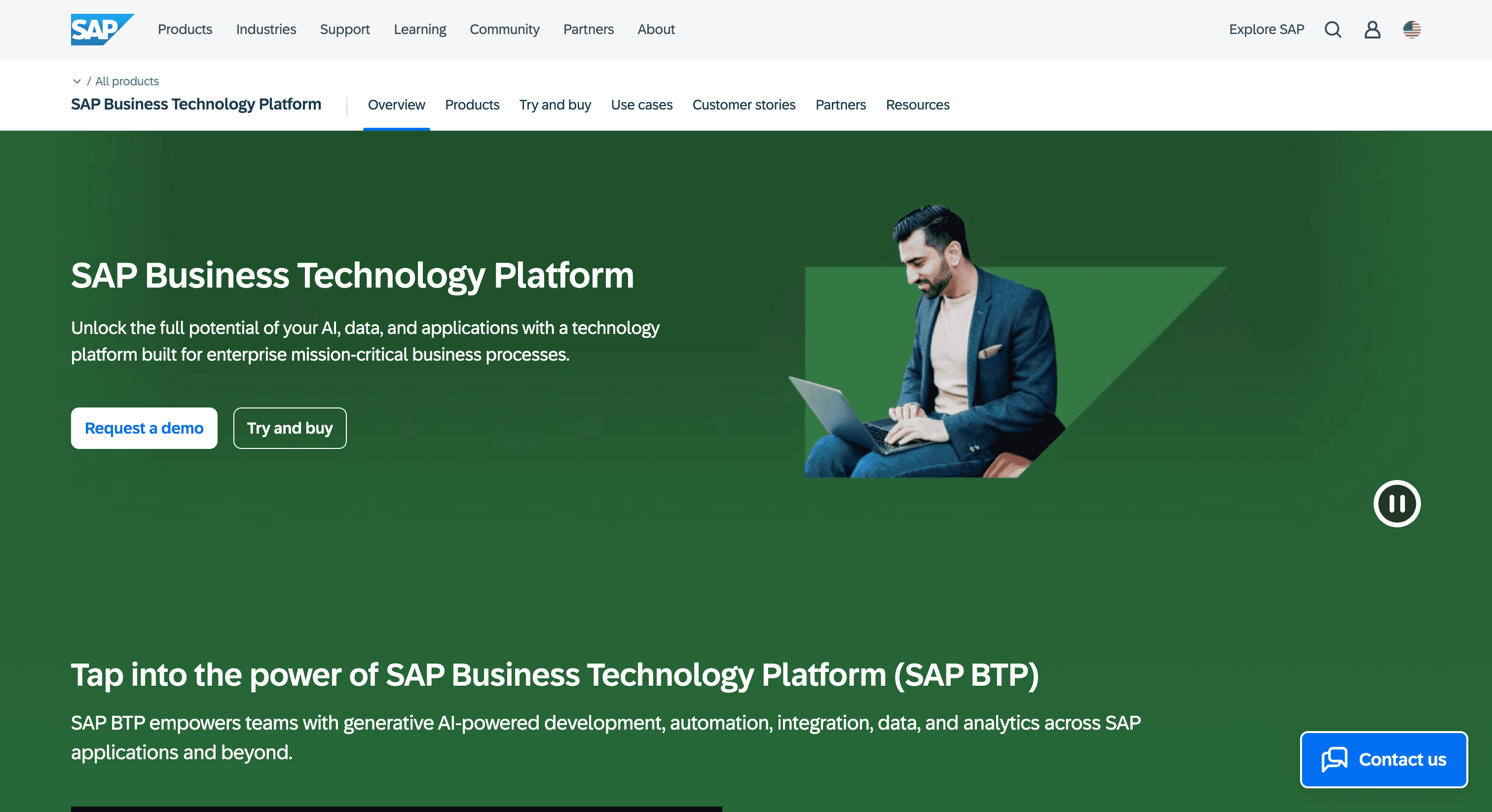 SAP Business Technology Platform Website Homepage